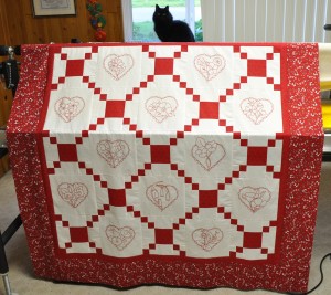 REDWORK HEARTS - 57 inches square