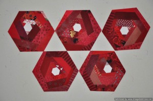 Red Scrappy Hexie Blocks