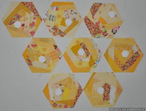 Yellow Scrappy Hexie Blocks